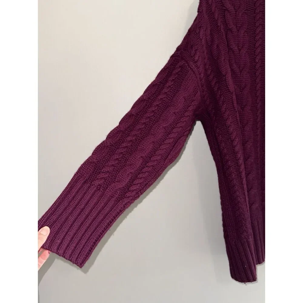 Banana Republic Chunky Cable Knit Merino Wool Cashmere Sweater Turtleneck Large - Picture 7 of 13